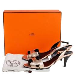 Pre Owned Hermes Metallic Bronze Leather Night Slingback Sandals Size 37