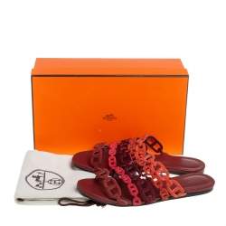 Hermes Multi Rouge Suede D'ancre Chaine Slide Sandals Size 37