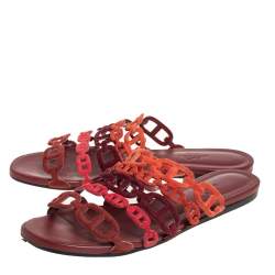 Hermes Multi Rouge Suede D'ancre Chaine Slide Sandals Size 37