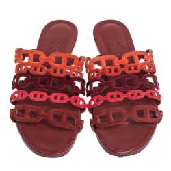 Hermes Multi Rouge Suede D'ancre Chaine Slide Sandals Size 37