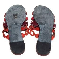 Hermes Multi Rouge Suede D'ancre Chaine Slide Sandals Size 37