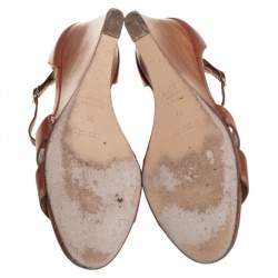 Pre Owned Hermes Brown Leather Legend Wedge Ankle Strap Sandals Size 39