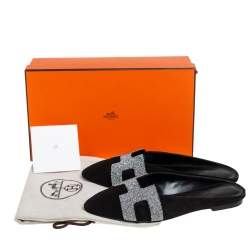 Hermes Black Suede Roxane Mule Sandals Size 37