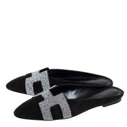 Hermes Black Suede Roxane Mule Sandals Size 37