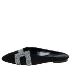 Hermes Black Suede Roxane Mule Sandals Size 37