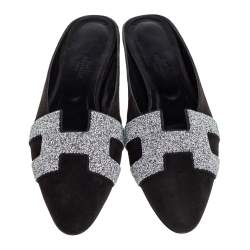 Hermes Black Suede Roxane Mule Sandals Size 37