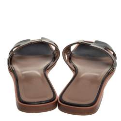 Hermes Black Leather Oran Sandals Size 38