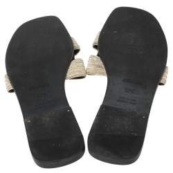 Hermes White Embroidered Fabric Oran Sandals Size 37.5