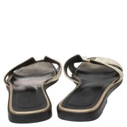 Hermes White Embroidered Fabric Oran Sandals Size 37.5