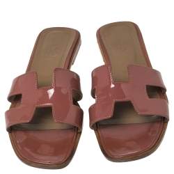 Hermes Beige Patent Leather Oran Flats Size 40.5