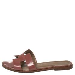 Hermes Beige Patent Leather Oran Flats Size 40.5