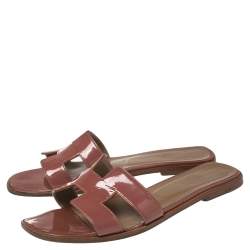 Hermes Beige Patent Leather Oran Flats Size 40.5