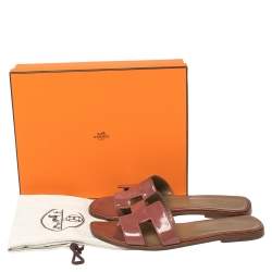 Hermes Beige Patent Leather Oran Flats Size 40.5