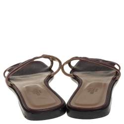 Pre Owned Hermes Burgundy Leather Omaha Slide Flats Size 38