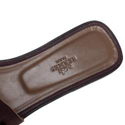 Pre Owned Hermes Burgundy Leather Omaha Slide Flats Size 38