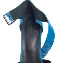 Pre Owned Hermes Blue Suede And Patent Leather Ilana Espadrille Wedge Sandals Size 38