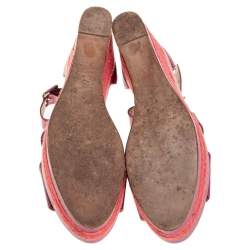 Pre Owned Hermes Pink Leather Ilana Espadrille Wedge Sandals Size 39
