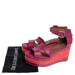 Pre Owned Hermes Pink Leather Ilana Espadrille Wedge Sandals Size 39