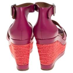Pre Owned Hermes Pink Leather Ilana Espadrille Wedge Sandals Size 39