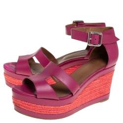Pre Owned Hermes Pink Leather Ilana Espadrille Wedge Sandals Size 39