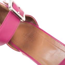 Pre Owned Hermes Pink Leather Ilana Espadrille Wedge Sandals Size 39
