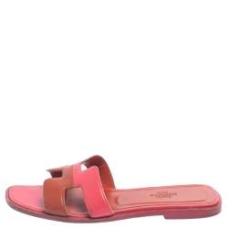 Pre Owned Hermes Two Tone Leather Oran Flats Size 36