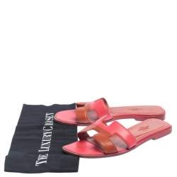 Pre Owned Hermes Two Tone Leather Oran Flats Size 36