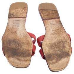 Pre Owned Hermes Rouge Taurillon Clemence Leather Oran Flats Size 40