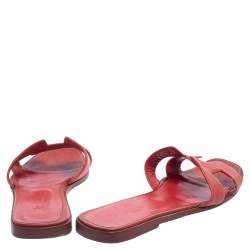 Pre Owned Hermes Rouge Taurillon Clemence Leather Oran Flats Size 40