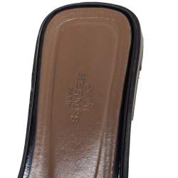 Hermes Black Patent Leather Oran Flat Slides Size 39.5