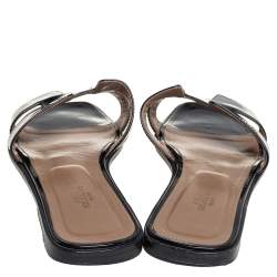 Hermes Black Patent Leather Oran Flat Slides Size 39.5
