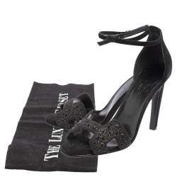 Pre Owned Hermes Black Suede And Crystal Embellished Premiere Ankle Strap Sandals Size 37