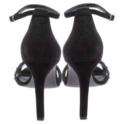 Pre Owned Hermes Black Suede And Crystal Embellished Premiere Ankle Strap Sandals Size 37