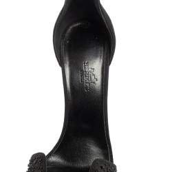 Pre Owned Hermes Black Suede And Crystal Embellished Premiere Ankle Strap Sandals Size 37