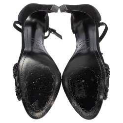 Pre Owned Hermes Black Suede And Crystal Embellished Premiere Ankle Strap Sandals Size 37