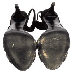 Pre Owned صندل هيرمس نايت سويدي أسود وغليتر فضي حزام للكاحل مقاس 38 