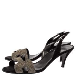 Pre Owned صندل هيرمس نايت سويدي أسود وغليتر فضي حزام للكاحل مقاس 38 