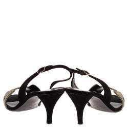 Pre Owned صندل هيرمس نايت سويدي أسود وغليتر فضي حزام للكاحل مقاس 38 