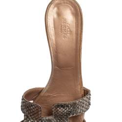 Pre Owned Hermes Metallic Python Leather Oasis Slide Sandals Size 39.5