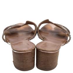 Pre Owned Hermes Metallic Python Leather Oasis Slide Sandals Size 39.5