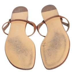 Pre Owned Hermes Brown Leather Olivia Thong Sandals Size 37.5