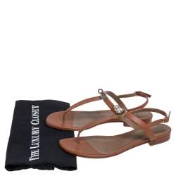 Pre Owned Hermes Brown Leather Olivia Thong Sandals Size 37.5