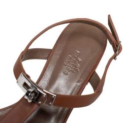 Pre Owned Hermes Brown Leather Olivia Thong Sandals Size 37.5
