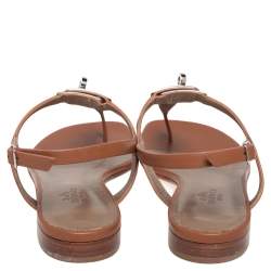 Pre Owned Hermes Brown Leather Olivia Thong Sandals Size 37.5