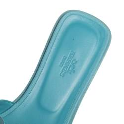 مملوكة مسبقًا Hermes Blue Leather Oran Sandals Size 38.5