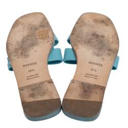 مملوكة مسبقًا Hermes Blue Leather Oran Sandals Size 38.5