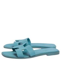 مملوكة مسبقًا Hermes Blue Leather Oran Sandals Size 38.5