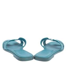 مملوكة مسبقًا Hermes Blue Leather Oran Sandals Size 38.5