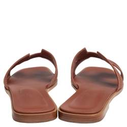 Pre Owned Hermes Brown Leather Oran Sandals Size 37.5