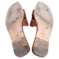 Pre Owned Hermes Brown Leather Oran Sandals Size 37.5